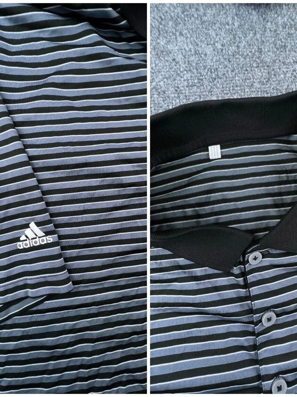 Adidas Men's Polo Shirt XL White Gray Black Striped Short Sleeve Polyester